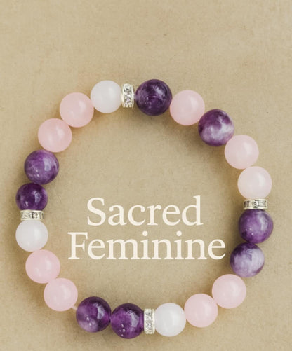Sacred Feminine Bracelet – Rose Quartz, Amethyst & Moonstone
