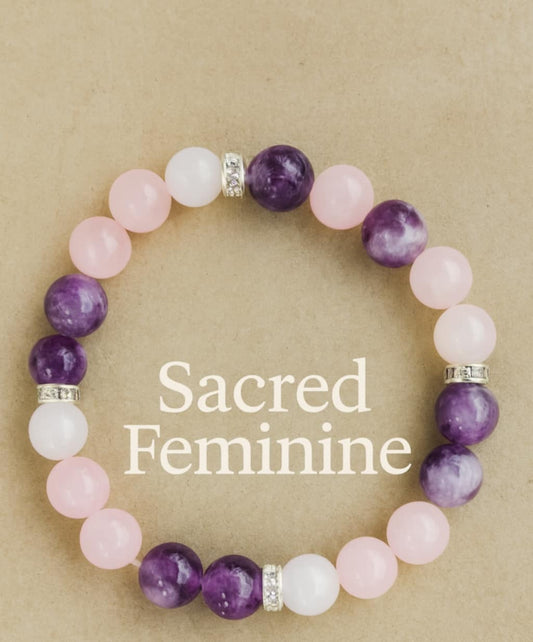 Sacred Feminine Bracelet – Rose Quartz, Amethyst & Moonstone