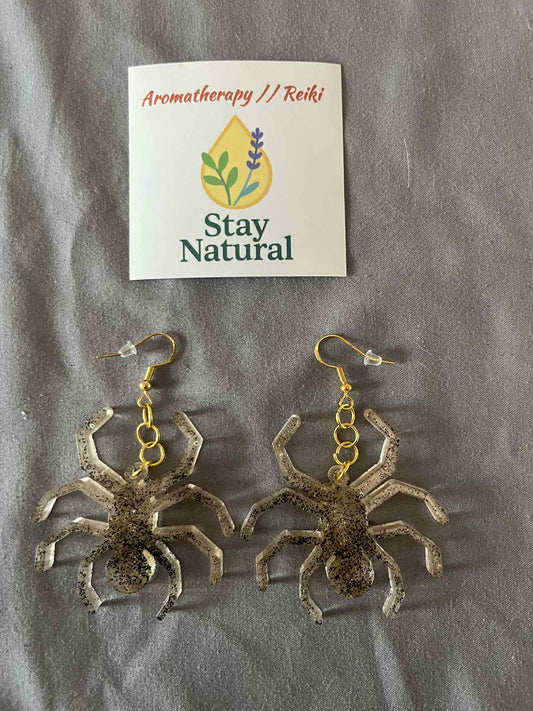 🕷️ Spider Earrings in Bio-Based Resin – Handmade Halloween Edition (Purple & Orange)
