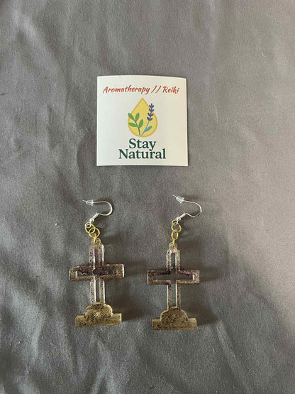 ⚰️ Graveyard Cross Earrings in Bio-Based Resin – Handmade Halloween Edition