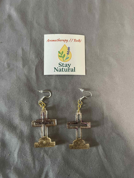 ⚰️ Graveyard Cross Earrings in Bio-Based Resin – Handmade Halloween Edition