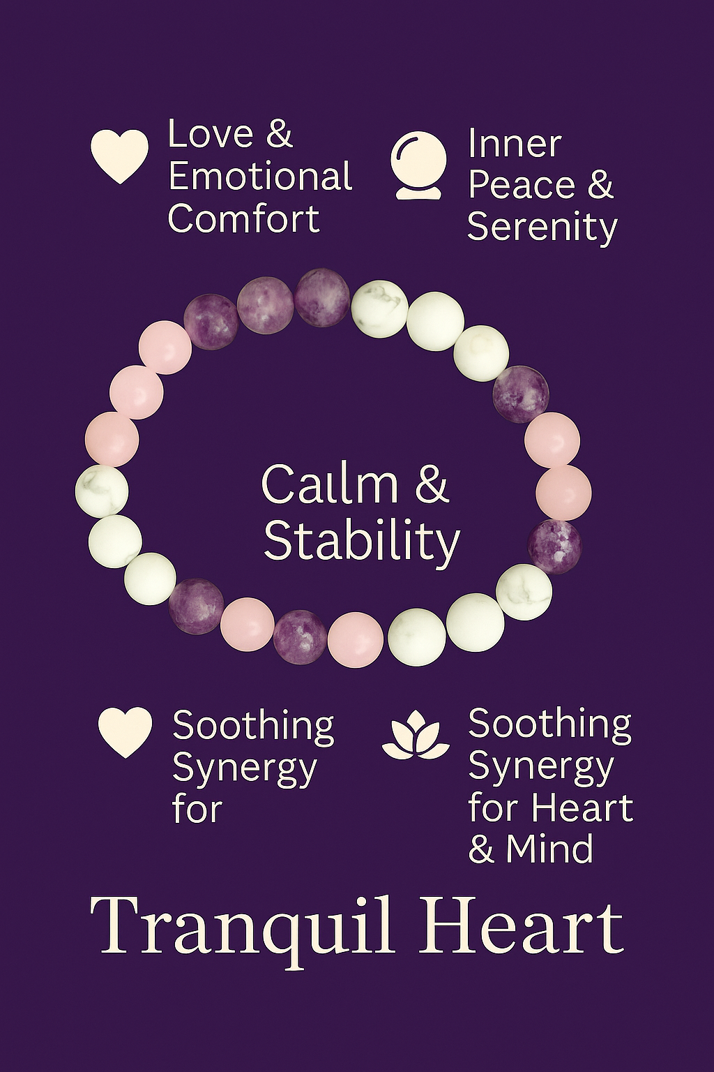 Tranquil Heart Bracelet – Rose Quartz, Amethyst & Howlite