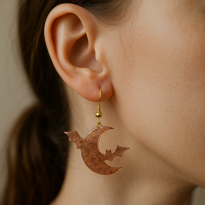 🎃 Bat & Moon Earrings in Bio-Based Resin – Handmade Halloween Edition