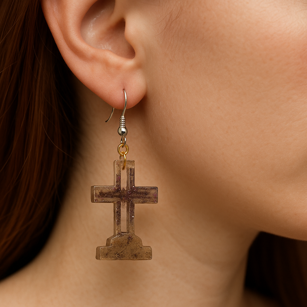 ⚰️ Graveyard Cross Earrings in Bio-Based Resin – Handmade Halloween Edition