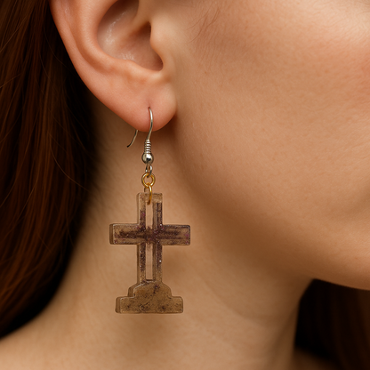 ⚰️ Graveyard Cross Earrings in Bio-Based Resin – Handmade Halloween Edition