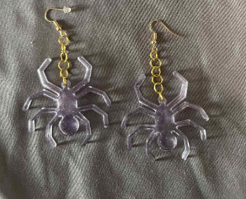🕷️ Spider Earrings in Bio-Based Resin – Handmade Halloween Edition (Purple & Orange)