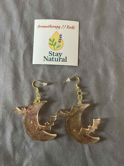 🎃 Bat & Moon Earrings in Bio-Based Resin – Handmade Halloween Edition
