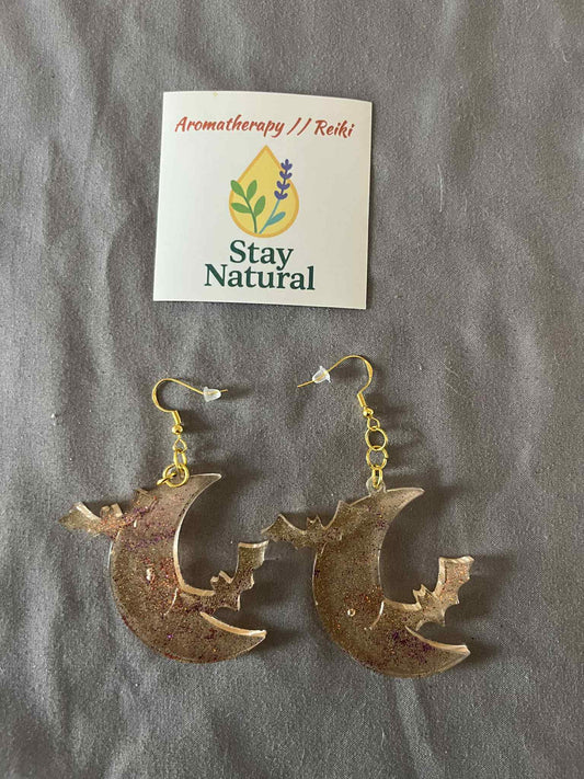 🎃 Bat & Moon Earrings in Bio-Based Resin – Handmade Halloween Edition