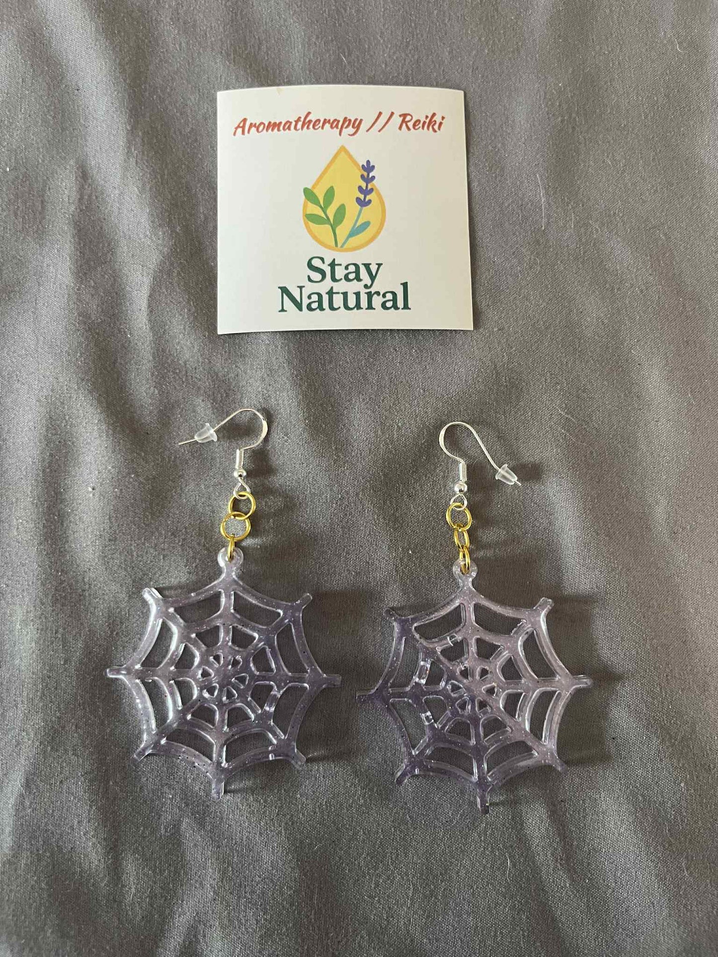 Spider Web Earrings in Bio-Based Resin – Handmade Halloween Edition